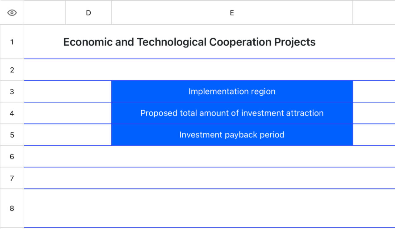 Registration form for economic and technical cooperation projects 1
